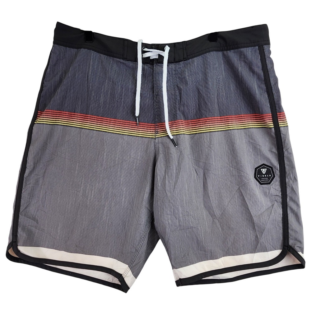 Vissla Dreamboat Board Shorts Men 36 Grey Striped Upcycled Stretch M102CDRE